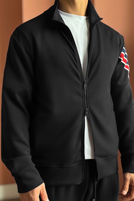 Кофта на молнии Moncler striped logo - Black