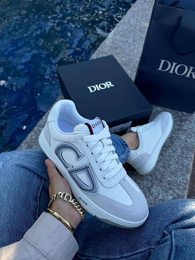 Женские комбинированные кроссовки Dior - White / Grey   