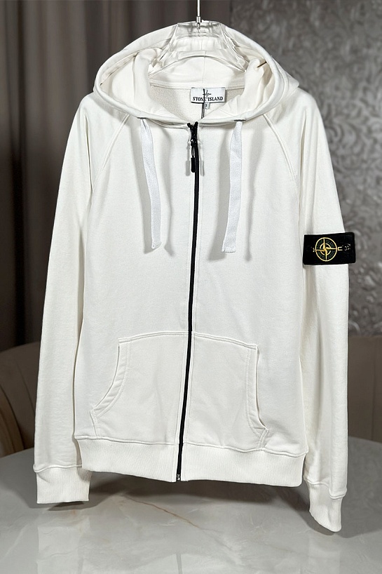 Белая кофта на молнии Stone Island compass-patch