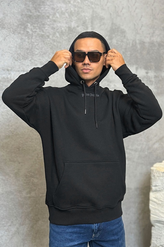 Утеплённое оверсайз худи Palm Angels Classic Logo - Black