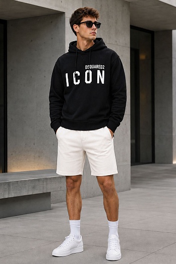 Чёрное худи Dsquared2 "ICON" white logo-print   