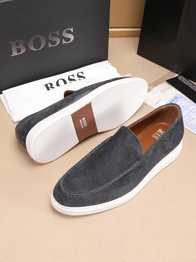 Замшевые лоферы Hugo Boss embossed logo - Grey   