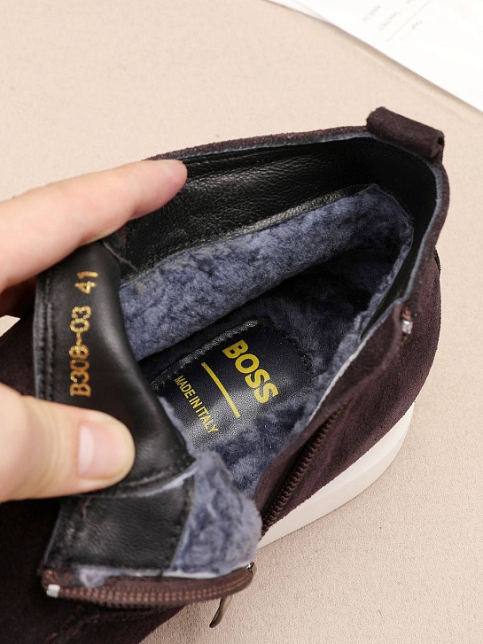 Замшевые лоферы с мехом Hugo Boss high-top - Brown