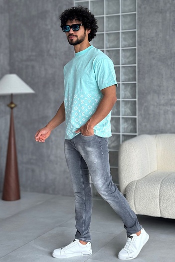 Футболка бирюзового цвета Louis Vuitton Monogram Gradient   