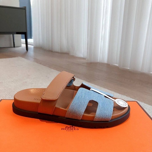 Женские сандалии Hermes Premium - Brown / Blue   