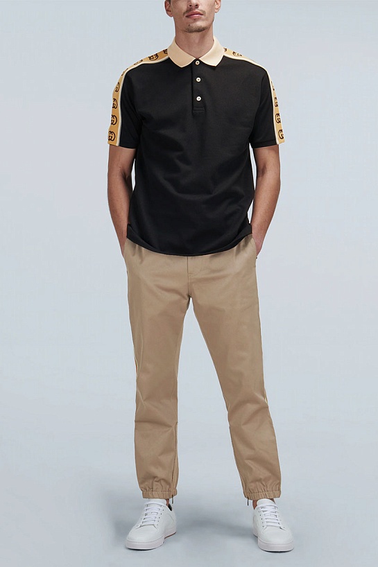 Чёрное поло Gucci Interlocking G stripe