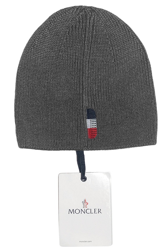 Мужская брендовая шапка Moncler серого цвета