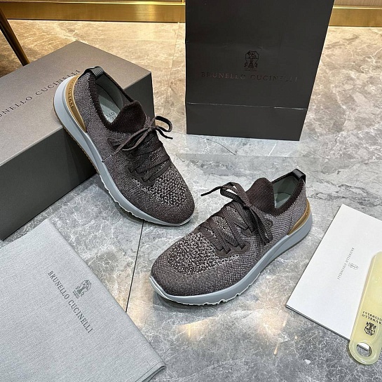 Текстильные кроссовки Brunello Cucinelli коричневого цвета