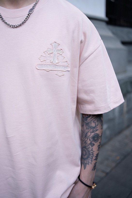 Розовая оверсайз футболка Chrome Hearts Premium