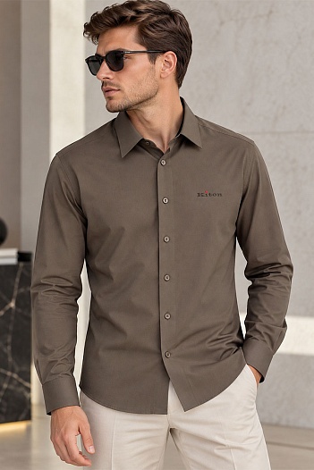 Мужская коричневая рубашка Kiton premium   