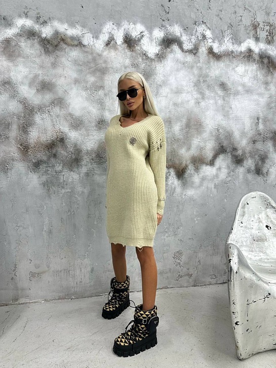 Женское бежевое платье Chrome Hearts