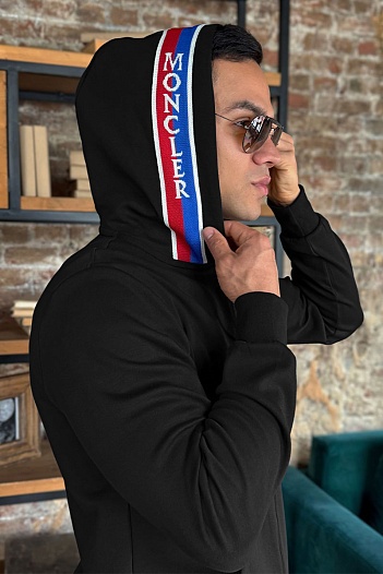 Чёрная кофта на молнии Moncler striped logo   