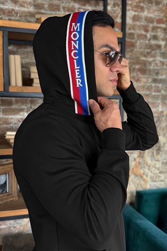 Чёрный спортивный костюм Moncler striped logo