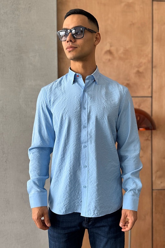 Мужская рубашка Hermes H embroidered - Blue