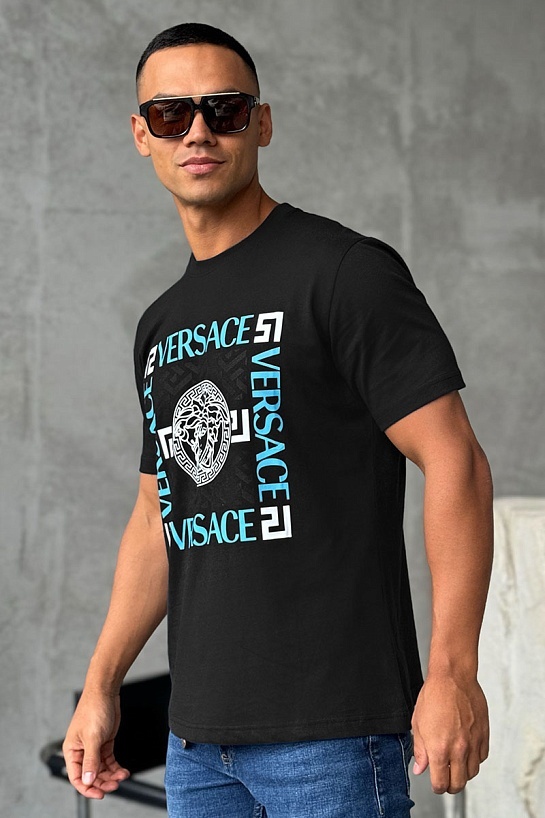 Мужская чёрная футболка Versace logo-print