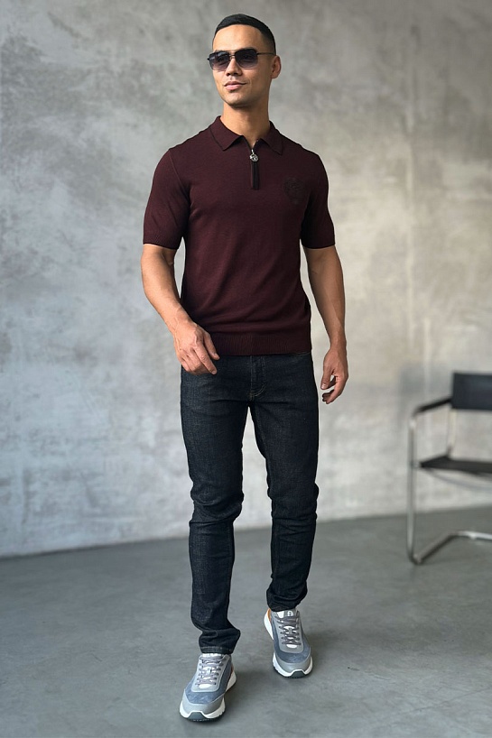 Мужское поло Stefano Ricci Eagle zip-neck - Burgundy