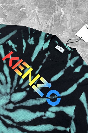 Мужская чёрная футболка Kenzo Logo Tie-Dye   