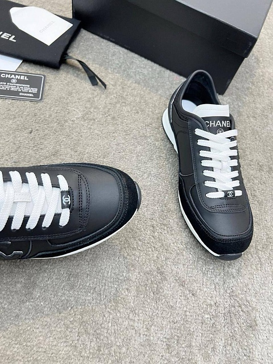 Женские кожаные кроссовки Chanel premium - Black