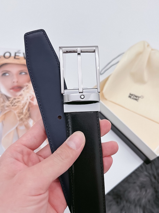 Двусторонний кожаный ремень Montblanc Premium (ширина 3.5 см)