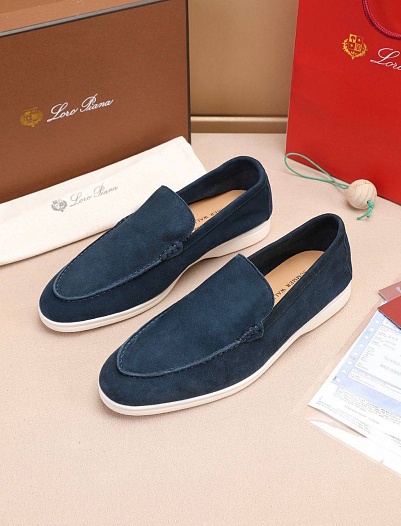 Мужские замшевые лоферы Loro Piana Summer Walk - Blue   