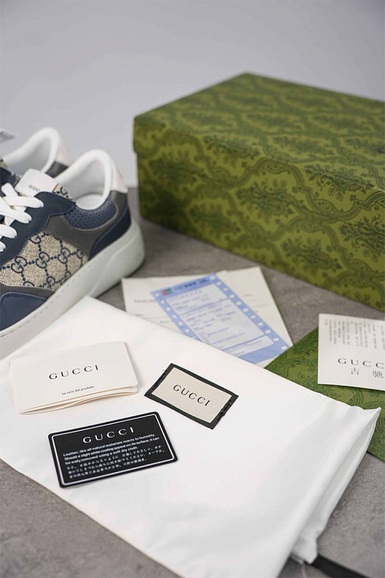 Мужские кожаные кроссовки Gucci - Grey / Blue