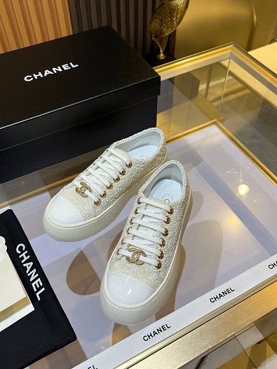 Женские комбинированные кроссовки Chanel Premium - White   