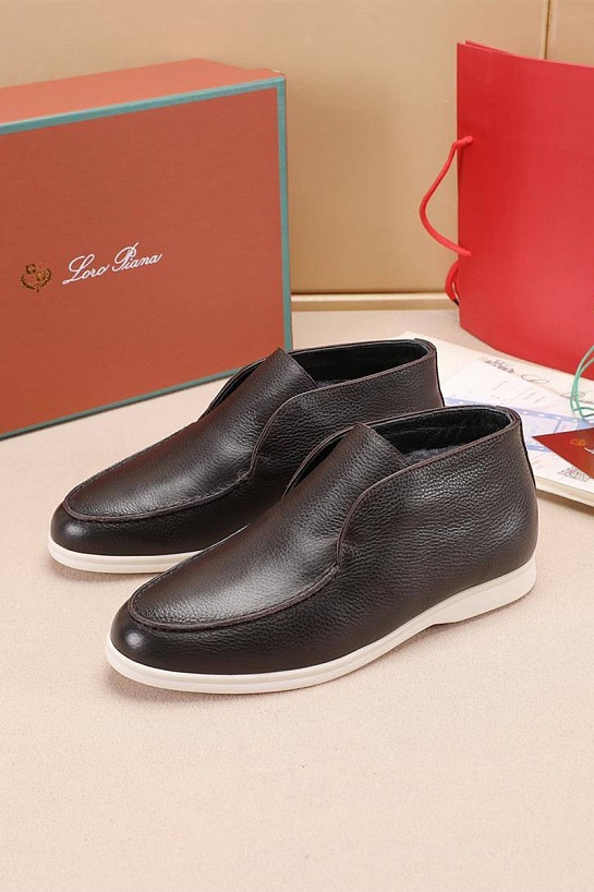 Кожаные лоферы с мехом Loro Piana Open Walk - Brown