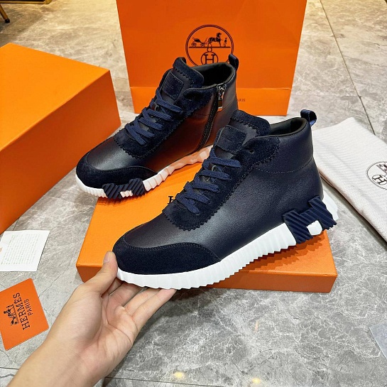 Кроссовки с мехом Hermes Bouncing high-top - Navy / White