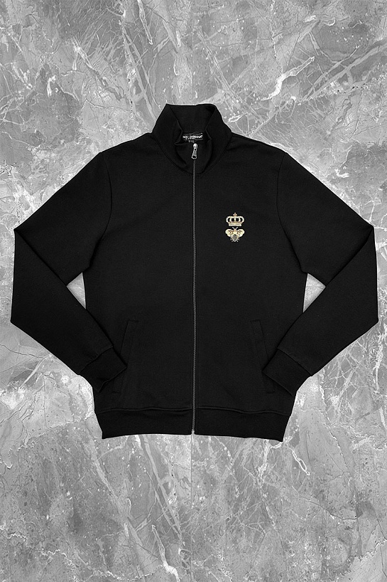 Чёрная кофта на молнии Dolce & Gabbana bee crown embroidered