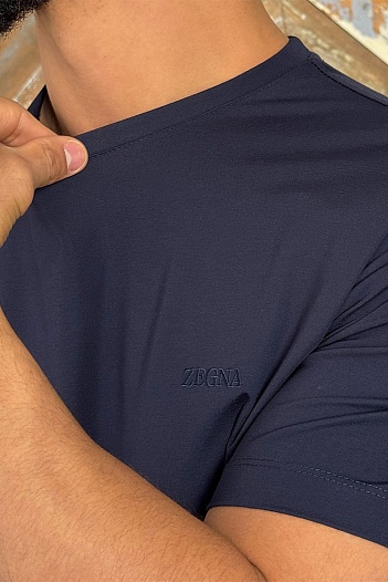 Мужская тёмно-синяя футболка Zegna logo-embroidered   