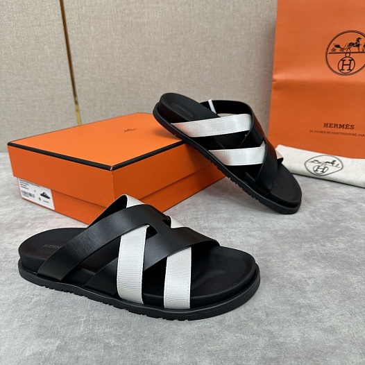 Мужские шлёпанцы Hermes Kazimir - Black / White   