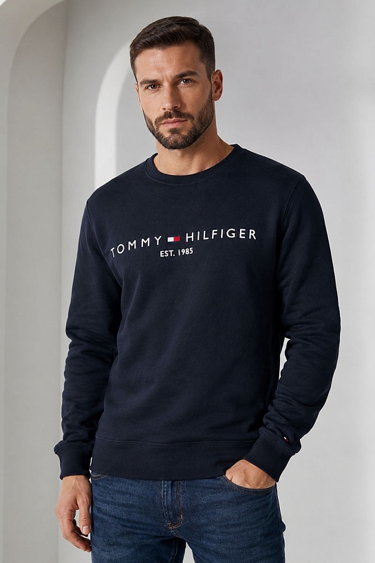 Свитшот тёмно-синего цвета Tommy Hilfiger logo-embroidered