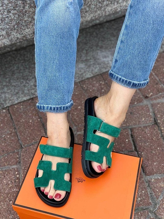 Женские замшевые сандалии Hermes Chypre - Green