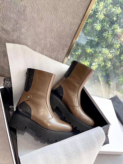 Женские коричневые кожаные ботинки Celine Premium   