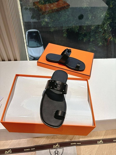 Женские кожаные шлёпанцы Hermes July Kelly premium   