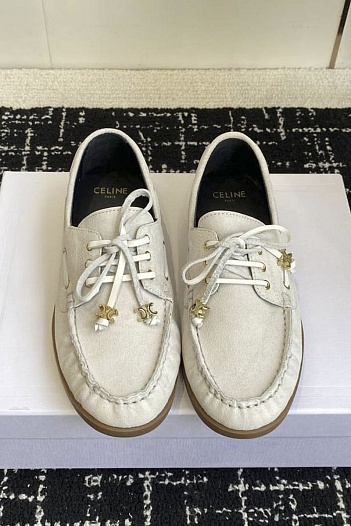 Женские замшевые лоферы Celine premium - White   