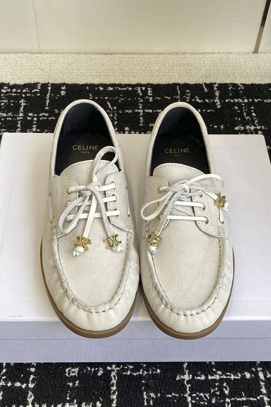 Женские замшевые лоферы Celine premium - White