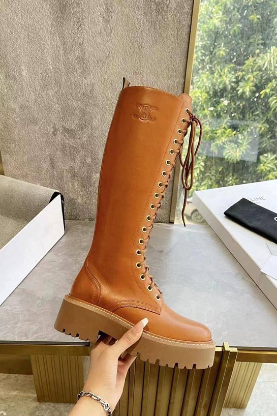 Женские кожаные сапоги Celine Premium - Brown