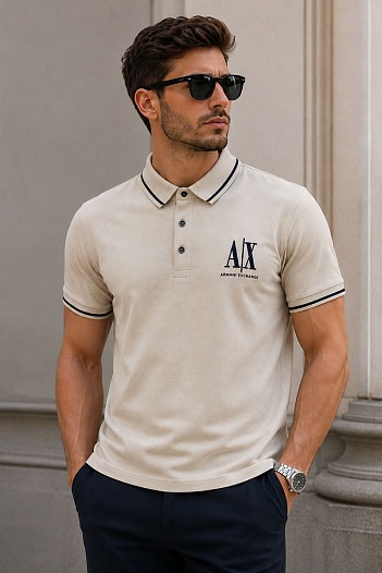 Бежевое поло Armani Exchange embroidered-logo   