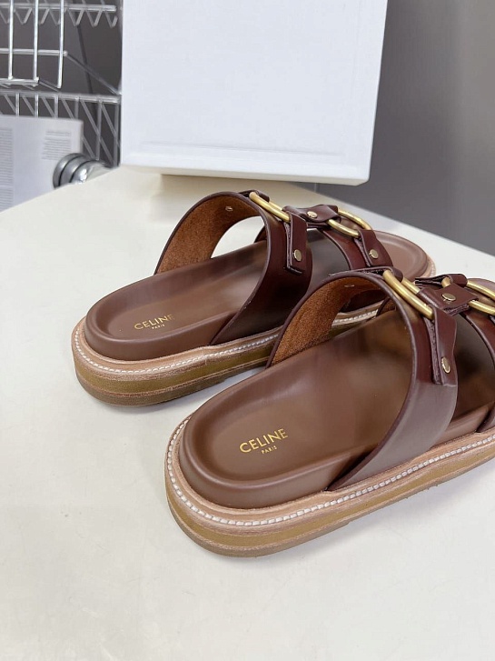 Женские кожаные шлёпанцы Celine Tippi - Brown