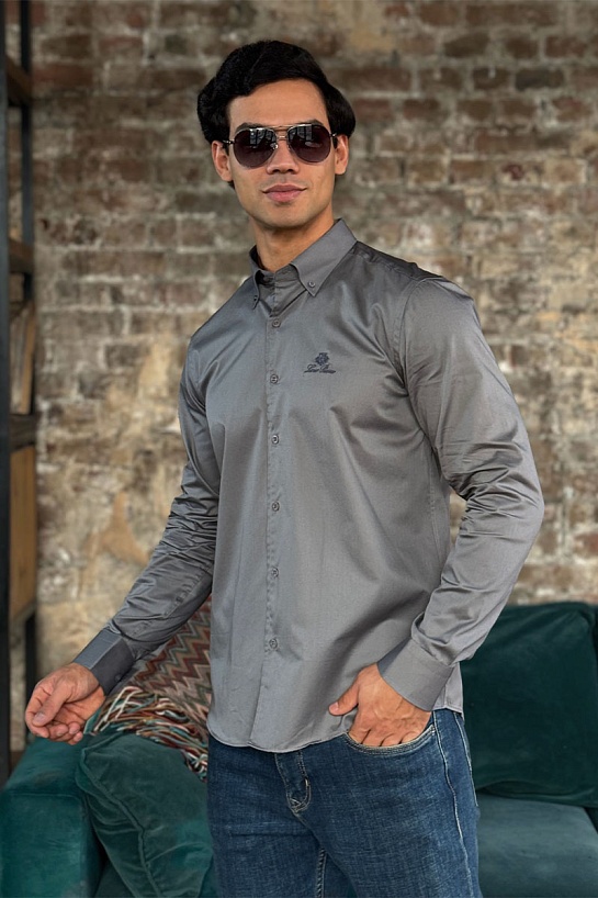 Мужская рубашка Loro Piana logo-embroidered - Grey