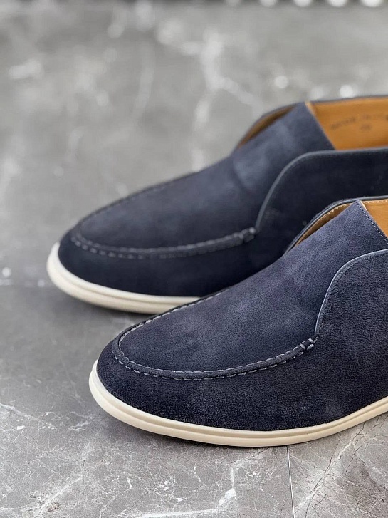 Замшевые лоферы с меховой стелькой Loro Piana Open Walk - Navy