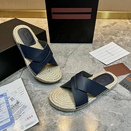 Мужские шлёпанцы Ermenegildo Zegna leather - Navy   
