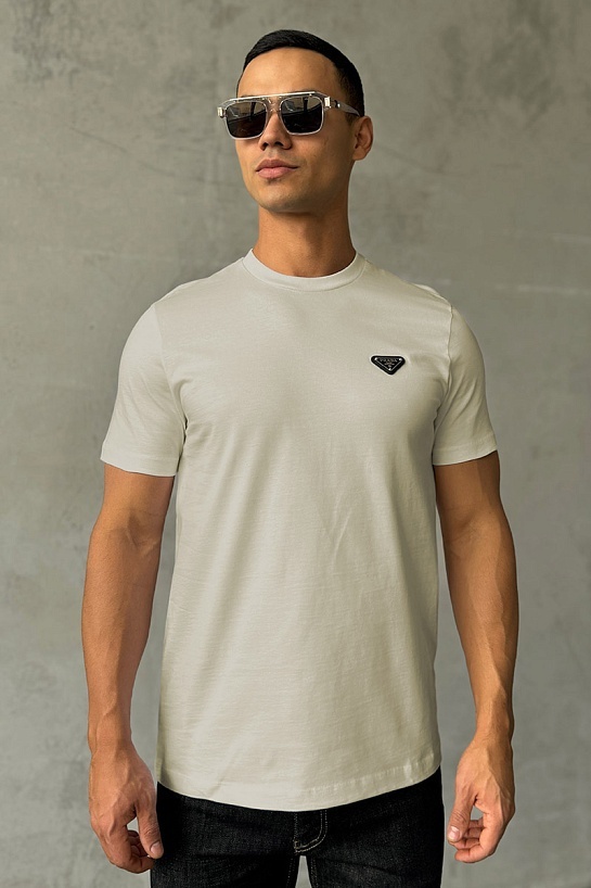 Мужская футболка Prada logo-plaque - Beige