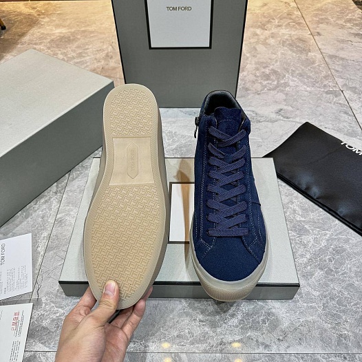 Замшевые кроссовки с мехом Tom Ford high-top - Navy   