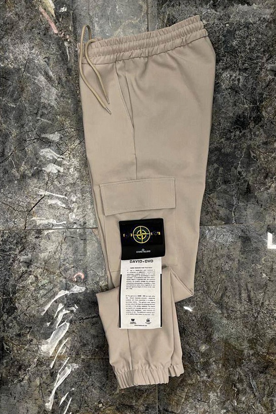 Мужские бежевые штаны Stone Island compass-patch