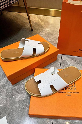 Кожаные шлёпанцы Hermes Izmir - White   