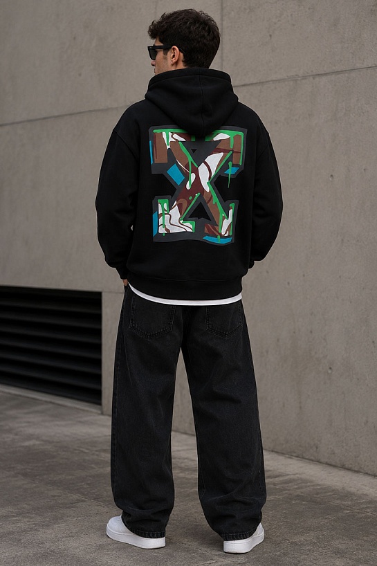 Мужское чёрное худи Off-White Arrows logo-print