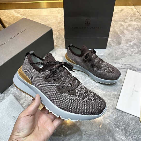 Текстильные кроссовки Brunello Cucinelli коричневого цвета
