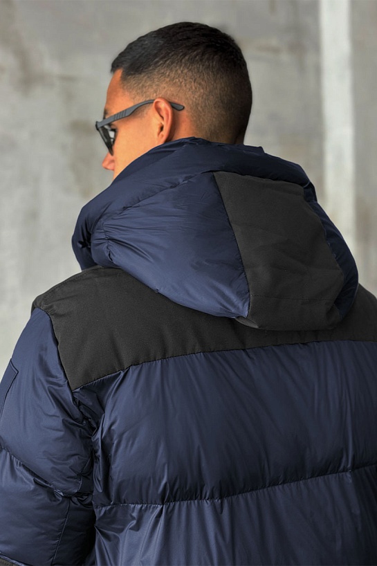 Удлинённый тёмно-синий пуховик Burberry Nylon logo-patch